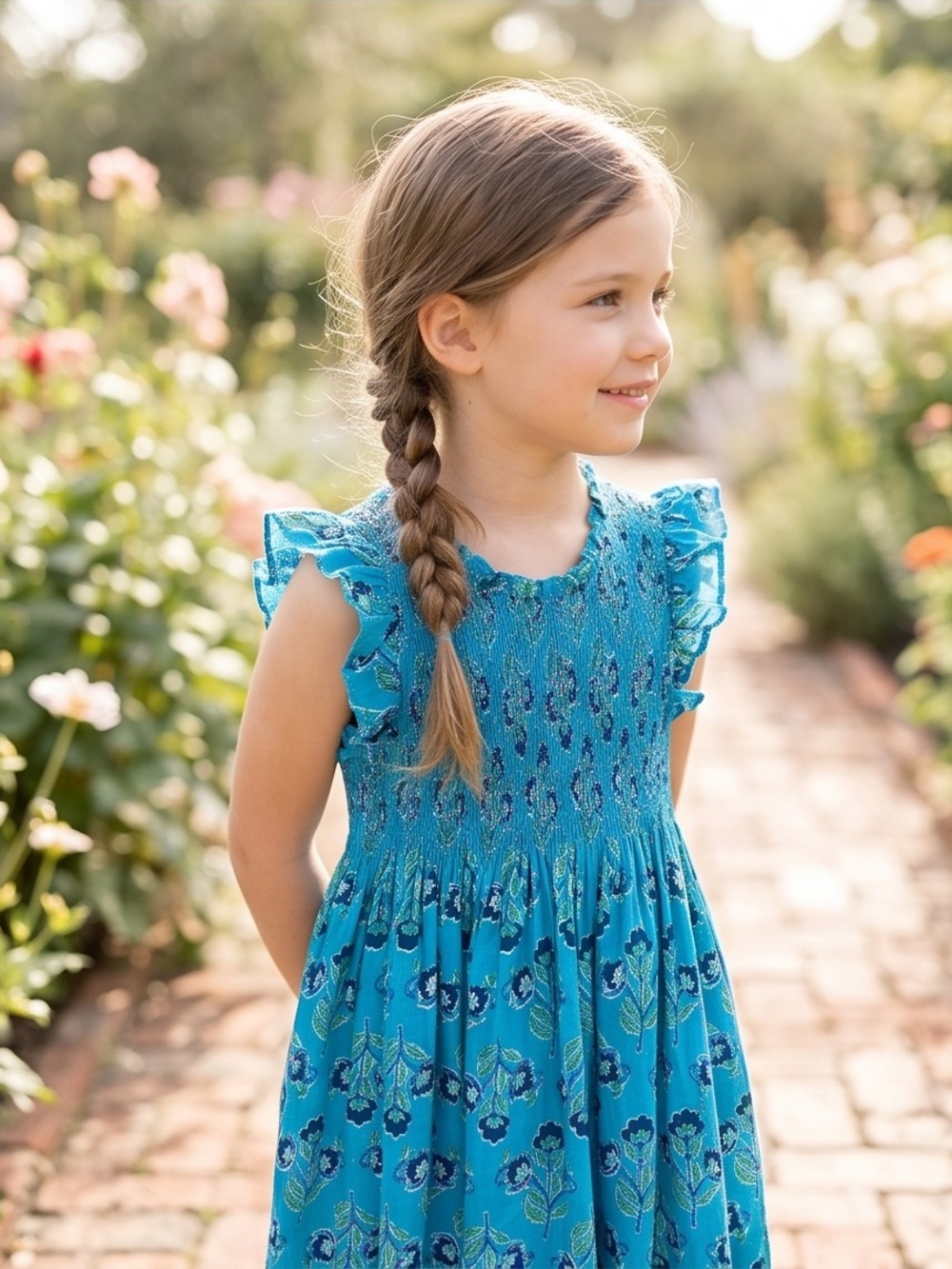 French Connection Turquoise Floral Smocked Dress